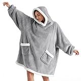 Bedsure Blanket Hoodie, Wearable Blanket for Adults & Kids as Gifts for Women Men, Birthday Gifts for Women Mom Girl Sherpa Oversized Hoodie, Grey, Standard