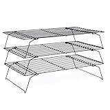 Cooling Rack for Baking 3 Tiers, 16" x 10" Cookie Cooling Wire Rack Stackable Collapsible Nonstick, Stainless Steel Baking Cooking Cooling Racks with Optimum Air Flow, Black