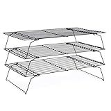 Cooling Rack for Baking 3 Tiers, 16" x 10" Cookie Cooling Wire Rack Stackable Collapsible Nonstick, Stainless Steel Baking Cooking Cooling Racks with Optimum Air Flow, Black