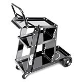 DNA Motoring Welding Cart for TIG MIG Welder and Plasma Cutter, Heavy Duty 3 Tiers Rolling Welding Cart, Rolling Welding Trolley w/360° Swivel Wheels, Tank Storage Safety Chains, Handle, TOOLS-00465