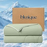 blunique Cooling Comforter Full Size, Breathable Blanket for Hot Sleepers & Night Sweats, Q-Max>0.46 Tech, Summer Lightweight & Skin-Friendly Bedding,68"x90", Rat Tail Green