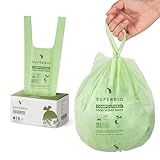 SUPERBIO 1.6 Gallon Handle Tie Compostable Food Scrap Bags For Counter Top Compost Bin, Small Compost Bags, 50 Count, 6 Liter, BPI & OK compost INDUSTRIAL Certified