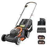 WORX 17" Cordless Lawn Mower, 2 in 1 Electric Mower Cuts Quietly, Compact & Lightweight Push Lawn Mower with 7-Position Height Adjustment for Small Yards, 2 Batteries & Charger Included, WG743