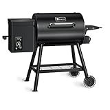 KingChii Electric Wood Pellet Grill & Smoker with Side Shelf, 456 SQ.IN Grill Capacity, with PID Temperature Control (180-425°F) for Backyard Camping Bake and Roast, Black with Cover