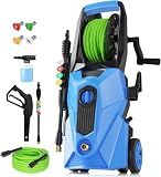Pressure Washer 5000 PSI,2.8 GPM Power Washer with Foam Cannon,Portable Cleaner with 33ft Hose Reel,4 Nozzle Tips,and Soap Bottle for Cars/Home/Driveways/Patios/Decks/Fences,Blue