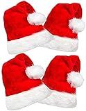 COOLJOY 4 Pack Plush Santa Hats, Christmas Santa Hats for Christmas Party, Adult size Xmas Holiday Hat for Unisex Kids Party Supplies