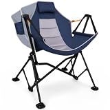 Romswi 1 Pcs Hammock Chair, Oversized Portable Folding Swinging Chair with Adjustable Back & Seat, Supports 440lbs for Outdoor, Patio, Lightweight Camp Chair Blue(Without footrest)