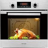24 Inch Wall Oven, TOPWISH Electric Single Wall Ovens, 2.3 Cu.ft. Built-in Wall Oven with Convection, Touch Control, 9 Cooking Functions, Timer, Stainless Steel Ovens for Kitchen