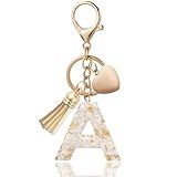 Alphabet Initial Letter Keychain, Butterfly Keychain Cute Resin, Initial Keychain to Backpack Charms, Key chain Gift for Women, Girls (A, WHITE)
