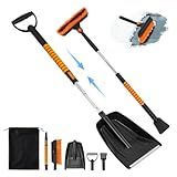 HolaDream 5-in-1 Ice Scrapers Snow Shovel Snow Brush Kit, 41" Ice Scrapers for Car Windshield with 180° Pivoting Brush Head & Squeegee, Extendable Aluminum Foam Grip for Cars, SUVs, Trucks - Orange