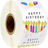 Happy Birthday Stickers, Round Happy Birthday Stickers,Waterproof Self Adhesive Stickers Happy Birthday with 500 pcs Label Rolls (1.5" Round - 500 Labels Per Roll) for Party Decoration Adults