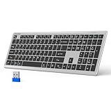 TECKNET Bluetooth Keyboard Rechargeable, 4-Device Free Switching (2.4G+BT), Ultra-Slim Full Size Wireless Keyboard, Quiet Typing, for PC/Laptop/Smart TV/Phone, Adjustable Stand, 12 Multimedia Keys