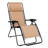 Amazon Basics Outdoor Patio Zero Gravity Lounge Chair with Pillow, Folding Reclining and Textilene Adjustable, Folding Lounge Lawn Chairs for Outside, 26", Beige