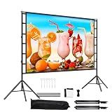 lejiada 100 Inch Outdoor Projector Screen with One-Piece Telescopic Stand, Wrinkle-Resistant 4K HD Movie Screen for Backyard, Camping and Indoor Home Theater (Fits Long Throw Projectors)
