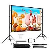 lejiada 100 Inch Outdoor Projector Screen with One-Piece Telescopic Stand, Wrinkle-Resistant 4K HD Movie Screen for Backyard, Camping and Indoor Home Theater (Fits Long Throw Projectors)