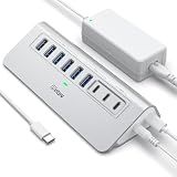 Powered USB Hub 10Gbps, intpw 9-Port USB 3.2 Hub, USB C Hub with USB A/USB C 3.2, 4 USB 3.0, 2 PD 45W Charging Ports, 65W Power Adapter and 3.3FT Cable, Aluminum USB Hub for PC,Laptop,iPhone 17/16/15