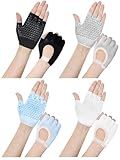 Fourluoo 4 Pairs Pilates Gloves with Grips for Women Non Slip Cotton Fingerless Silicone Yoga Gloves for Gym Exercise Workout Weight Training Mitten Fits Women Men(White, Black, Light Blue, Gray)