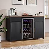 GDLF Large Coffee Bar Cabinet with Fridge Space, Mini Fridge Cabinet with Wine Storage, Buffet Sideboard Table for Home, Fluted Modern Design,53.2" L