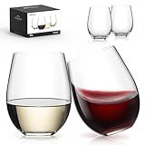 LUNA & MANTHA Stemless Wine Glasses Set of 4, 18oz Crystal Red White Wine Glasses for Daily Use, Hosting, Home Bar, Evening Party, Birthdays, Shower, Housewarming Gift, Clear