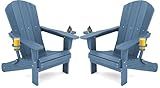 SERWALL Folding Adirondack Chair, HDPE Adirondack Chairs Set of 2, Plastic Outdoor Chairs- Looks Exactly Like Real Wood- Navy