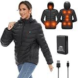 OAOA innovation Heated Jackets for Women, 9 Heating Areas With 10000mAh Power Bank,Winter Warm Outdoor Ski Coat（M）