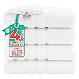 American Soft Linen Luxury 4 Piece Bath Towel Set, 600 GSM 100% Cotton Turkish Bath Towels for Bathroom, 27x54 in Extra Large Bathroom Shower Towels, White