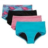 Hanes Girls' Big Comfort Underwear, Hipster Period Panties, Moderate Protection, 4-Pack, Boyshort-Pink/Blue/Black-4 Pack, 14