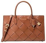 Michael Kors Scarlett Medium Satchel, Gold-Tone Hardware/Woven Leather/Luggage, One Size