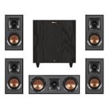 Klipsch Reference Home Theater Speaker Bundle – Includes (4) R-41M Bookshelf Speakers, (1) R-52C Center Channel, and (1) R-80SWi 8" Wireless Subwoofer for Immersive Surround Sound
