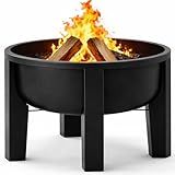 Fire Chief Wood Burning Fire Pit with Tabletop Lid – Modern Outdoor Metal Fire Pit for Patio & Backyard – Premium Heavy Duty Fire Pit Bowl with Multi-Use Side Table (Modern Bowl)