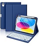 Hamile for iPad 11th 10th Generation Case with Keyboard - 7 Colors Backlit Wireless Detachable Folio Keyboard Cover with Pencil Holder for iPad A16 11-inch 2025 10th Gen 10.9 Inch 2022 (Navy Blue)