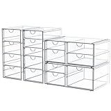 caktraie Makeup Organizer Storage With 16 Drawers, 4 Pcs Desktop Office Supplies, Desk Organizers, Clear Accessories, Dustproof Storage Drawer and for Make Up, Jewelry, Pen, Stationary