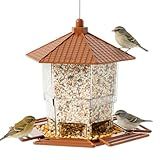 Yieach Hopper Bird Feeders for Outdoors Hanging,Large Birdfeeders for Outside Squirrel Proof,Covered Bird Seed Feeder for Outside,Plastic Wild Bird Feeder for Blue Jay,Cardinal,Garden Decoration,Brown