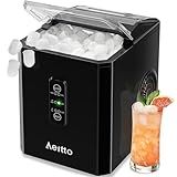 Aeitto Ice Makers Countertop, 9 Ice Cubes Release in 6 Mins, 26Lbs/24H, 2 Sizes of Bullet Ice Machine,Self-Cleaning Portable Ice Maker with Ice Scoop and Basket for Home Kitchen Office Bar RV, Black