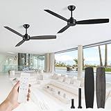 ZMISHIBO 2 Pack 52 Inch Outdoor Ceiling Fans with Remote, Black Ceiling Fan No light with Quiet Reversible DC Motor, 6 Speeds, 3 Blade Modern Ceiling Fans for Patio Living Room Bedroom Indoor