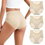 INNERSY Women's High Waist Seamless Underwear No Show Panties Full Coverage Briefs 3-Pack(X-Large, Nude)