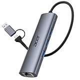 Acer USB to Ethernet Adapter, USBC Hub Ethernet 1Gbps with 3*USB 3.0, Aluminum Heat Dissipation, Driver Free, USB to Network Adapter for Windows 10, 8.1, Mac OS, Laptop, MacBook, iPad, etc (0.65FT)