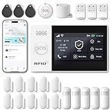 WiFi Wireless Alarm System for Home Security - 24/7 Protection Smart Home Devices 4.3" Touch Screen, GSM/4G+WiFi, App Instant Alerts, No Monthly Fee, Alexa Compatible for Villa, Kids Safety (24 pcs)