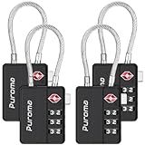 Puroma TSA Locks for Luggage, 4 Pack Cable Lightweight Luggage Locks TSA Approved 4-Digit Combination Padlock for Suitcases, Bags, Toolboxes, Backpacks & Gym Lockers (Black)