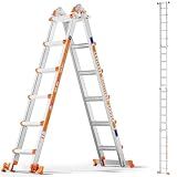 LEVELEVE Telescoping A Frame Ladder, 22FT Multi Position Ladder with Stabilizer Bar & Wheels,330 lbs Security Load for Stairs Home Indoor Outdoor Roof
