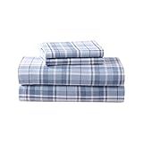 Laura Ashley - Queen Sheet Set, Cotton Flannel Bedding, Brushed for Extra Softness & Comfort (Mulholland Plaid Blue, Queen)