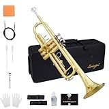 Aileen Lexington Standard Gold Bb Student Model Trumpet Includes Hard Case, Cleaning Rod and Cloth, Gloves
