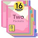 Taja 16 Count Dividers for 3 Ring Binder with Two Pockets, 8 Tabs Set