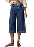 Astylish Womens Pull On Capris Jeans High Waisted Wide Leg Baggy Trendy Jean for Women 2026 Summer Stretch Tummy Denim Capri Pants with Slanted Pockets Navy Blue Size 10