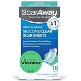 ScarAway Advanced Clear Silicone Scar Sheets, Medical Grade Silicone Strips (1.5" x 3") Scar Treatment and Prevention for Surgical, Burn, Body, Hypertrophic & Keloid Scar Treatment, 10 Clear Sheets