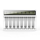 POWEROWL 8 Bay AA AAA Battery Charger with LCD Display (USB Quick Charging, Independent Slot) for Ni-MH Ni-CD Rechargeable Batteries