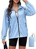PITINAN Womens Rain Jacket Waterproof Lightweight, For Camping, Blue, L