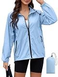 PITINAN Windbreaker Jacket Women Waterproof Jackets Lightweight Blue XL