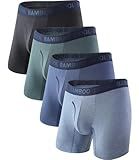 BAMBOO COOL Men's Soft Underwear,4-Pack,No Ride Up Boxer Briefs with Fly, Moisture Wicking & Breathable underwear for Men