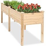 Best Choice Products 72x24x30in Raised Garden Bed, Elevated Wood Planter Box Stand for Backyard, Patio, Balcony w/Divider Panel, 6 Legs, 300lb Capacity - Natural